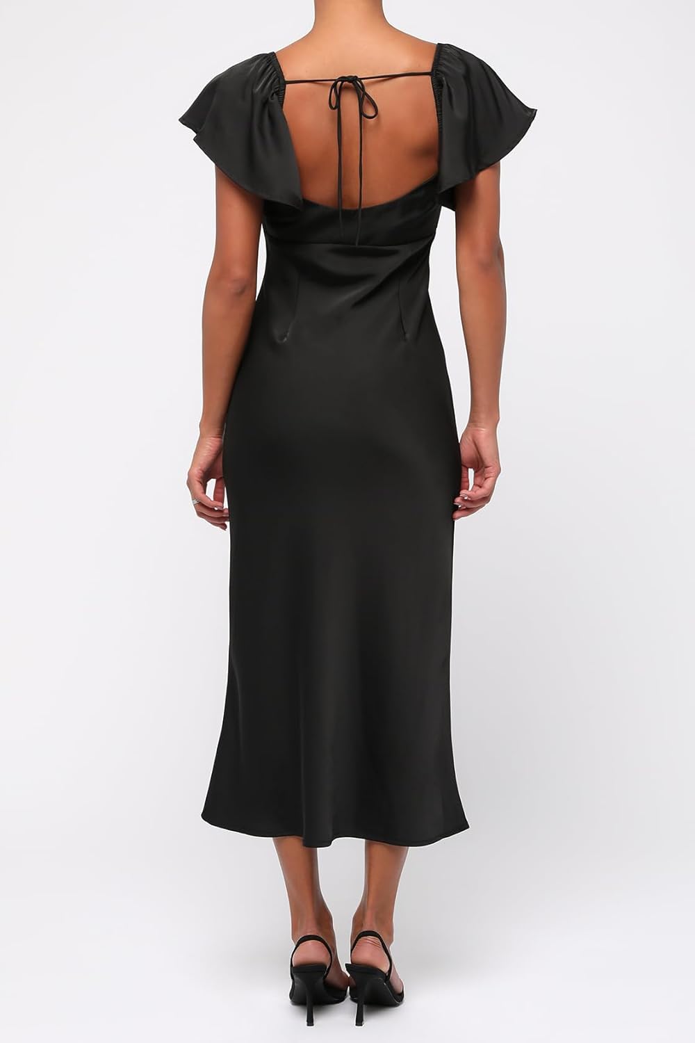 Lulus Blake Satin Tie Back Midi Dress for Women, Elegant Satin Midi Dress with Sweetheart Neckline & Flutter Sleeves - Image 2