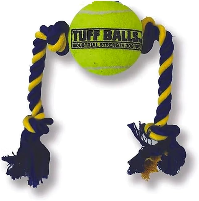 Dog Toys Interactive Rope and Tennis Ball Tough Play Fetch Catch Tug for Little to Big Breeds Horses and Donkey Love The Mega Size (Mega 6" Ball, 29" Rope)