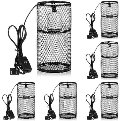 Image of VIHOSE 6 Pcs Reptile Heat Lamp Guard with 150W Ceramic Heat Emitter Basking Anti Scald Heating Lamp Holder Mesh Cage Reptile Protection Lampshades for Lizard Snake Chick, Bulb Not Included