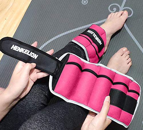 Henkelion 1 Pair 10 Lbs Adjustable Ankle Weights For Women Men Kids, Strength Training Wrist Weights Ankle Weights Set For Gym, Fitness Workout, Running, Lifting Exercise Leg Weights - Each 5 Lbs Pink #TOP5