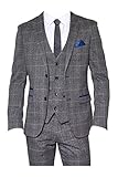 70 % Polyester, 30 % Viskose Marc Darcy 3-teiliger Herrenanzug aus Tweed, kariert – Scott Grey Gr. Brust 60-44W, grau