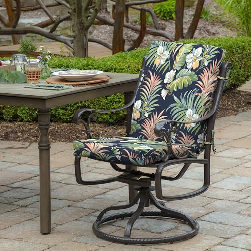Image of Arden Midback Outdoor Patio Chair Cushion, 18 x 16.5, Rain-Proof Seat Pad, Fade-Resistant Outdoor Cushion Simone Blue Tropical