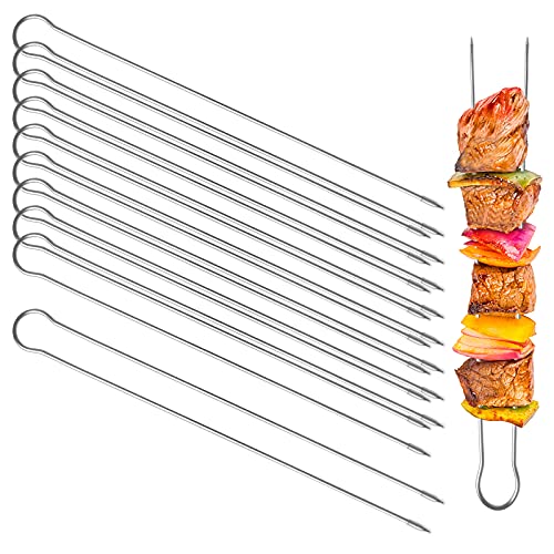 YUEYUAN Grillspieße 10 Pcs Grillspieße Edelstahl BBQ Schaschlikspiess, Doppelspieße Edelstahl Schaschlikspieß Fleischspieße Wiederverwendbar Grillspieße für Fleisch Gemüse BBQ Party Familienessen