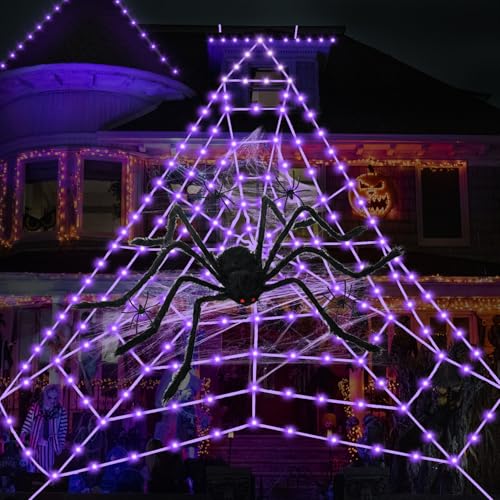 Spider Webs Halloween Decorations-LiqhtedGiant Spider Web with Spiders, Scary OutdoorYard