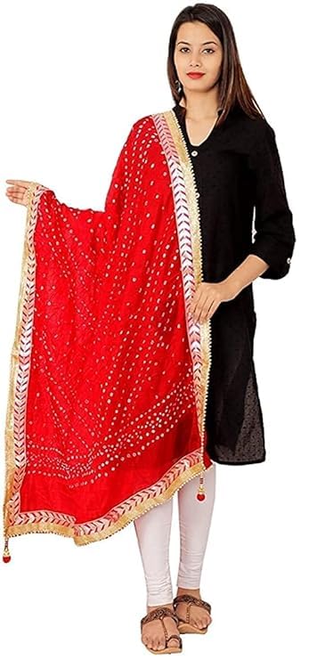 IGH Pack of 1 Pcs Multi Color Bandhej Dupatta, Zari Border Lace Heavy Dupatta, Rajasthani Bandhej Dupatta