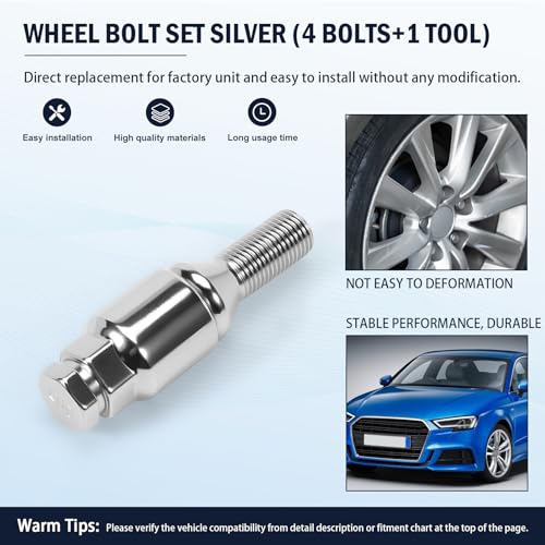 Konuooer 4X Radschloss Radschrauben Satz Felgenschloss Diebstahlsicherung Radmuttern kompatibel mit A1 A3 A4 A5 Golf Jetta Touran Seat Vivaro X3 X5 M14x1,5 28mm mit 1x Schlüssel