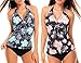 Octopus Set di 3 tankini da donna con allacciatura al collo, da abbinare con 2 magliette e 1 slip f5680, grigio con fiori e fiori di colore nero, 40