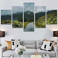 SIGNWIN 5 Panel Canvas Wall Art Foggy Mountains for Home Decorations Ready to Hang - 60