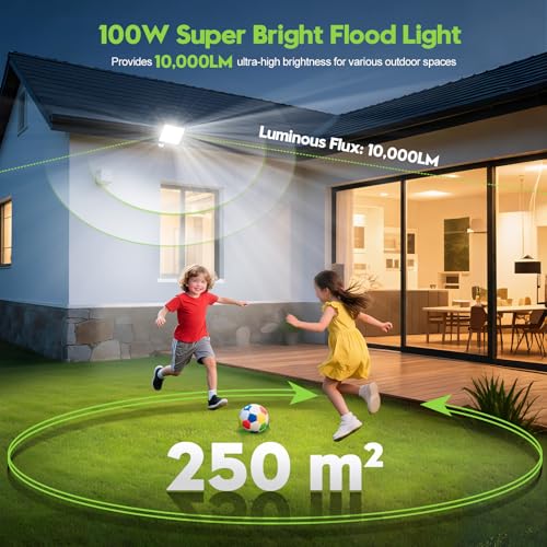 Zewnętrzne światło bezpieczeństwa z czujnikiem ruchu, 100 W, 10 000 lm, super jasny reflektor LED, wodoodporność IP66, czujnik ruchu PIR do garażu, podwórka, trawnika, ogrodu