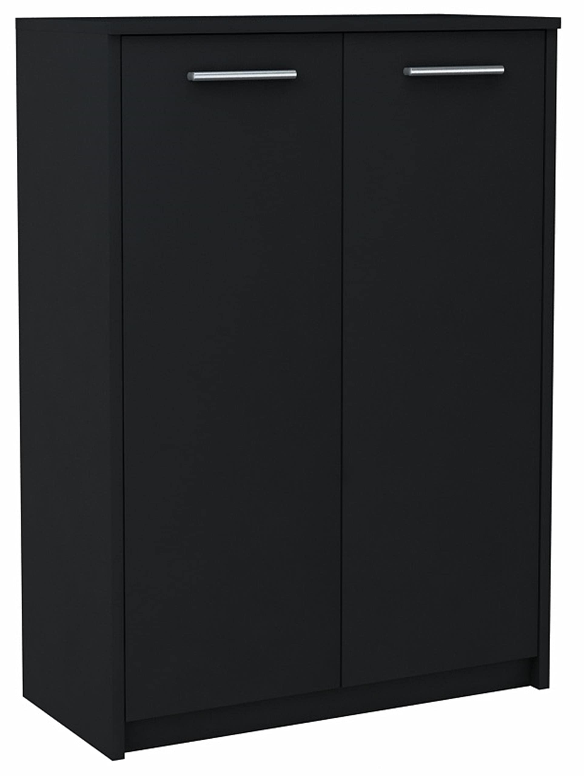 MATKAM Bürokommode 2D2P 2-türig, H/B/T 108 x 77 x 35 cm, mit Zwei Innenregalen (Abstand 31,7 cm, passend für einen Standard-Ordner), Griffe in Metall-Optik. Scharniere aus Metall (Schwarz)