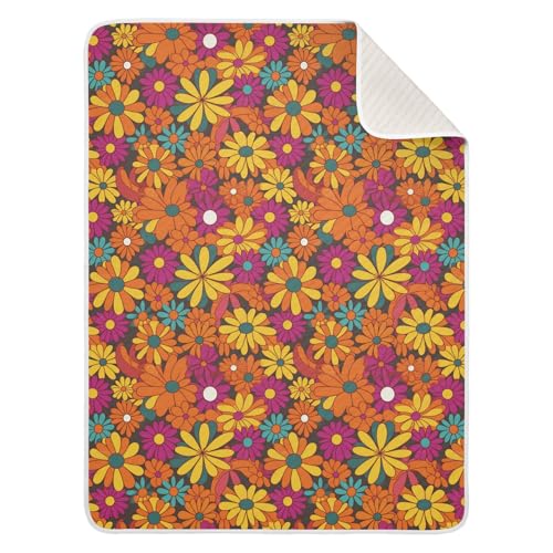 Image of Toddler Blanket for Baby Boy and Girl Soft Warm Swaddle Blanket for Toddler and Infant 30X40in Colorful Floral Pattern Groovy Flowers