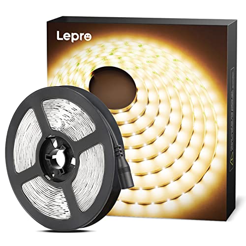 Lepro 5M Warm White LED Strip (12V Power Plug Not Included), 2300lm 3000K LED Tape, 300 2835 LEDs, Stick on LED Lights for Bedroom, Kitchen Cabinet, Under Cupboard, DIY and More