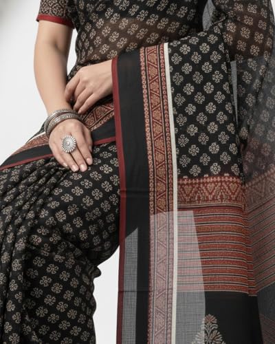 Image of Jack & Jini Women's Floral Print Pure Georgette Saree with Blouse Piece | Soft Casual & Festive Drape | Gift for Mother, Wife.