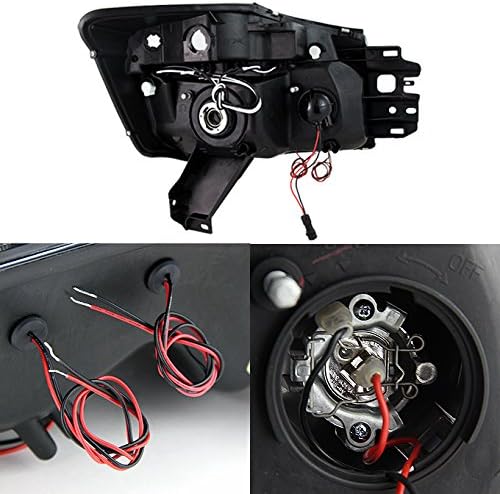 AKKON - For 14-15 Nissan Titan Smoked Lens Dual Ring Projector Headlights + C-Shape LED Light Tube Tail lights Set