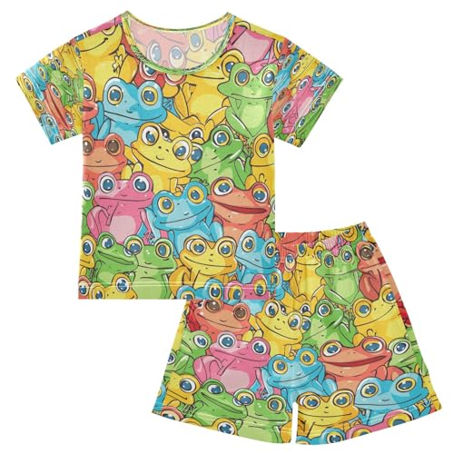 Colorful Frog Seamless Kids Pjs Set Boys Girls Summer Short-Sleeve Sleepwear Pajamas 2PCS