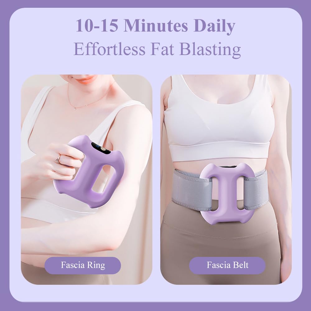 Rodillo Fascial Multifunción, Masajeador de Vientre para Quemar Grasa y Calor, 5 Modos Ajustables, Cinturón Abdominal Regulable para Espalda, Piernas y Abdomen, Violeta