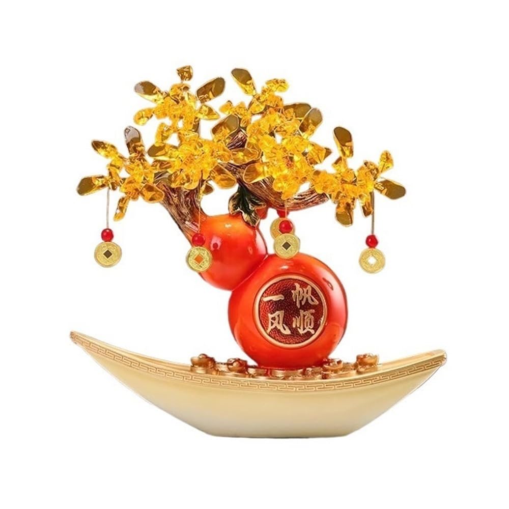 HCZKIUJY Luck and Wealth Crystal Tree Tabletop Crystal Fortune Tree, Smooth Sailing Office Housewarming Decoration Chakra Money Tree (Beige)