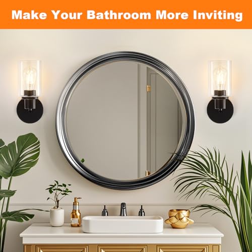 Image of DLLT Wall Sconces Set of Two: Modern Bathroom Vanity Light Fixtures - Matte Black Vanity Lights with Clear Glass Shade - Farmhouse Wall Lamp for Bedroom Living Room Mirror Hallway Kitchen