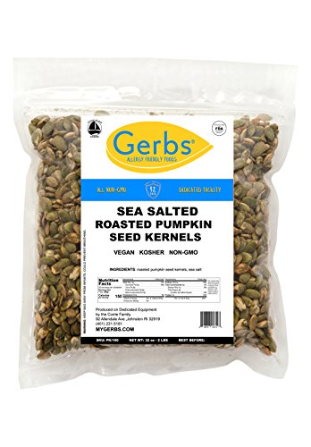 Gerbs Sea Salted Roasted Pumpkin Seed (Pepitas) Kernels No Shell 2 Lbs., Top 14 Allergy Free Foods, Healthy Superfood Snack, Non Gmo, Dry Roast, No Oils, No Preservatives, Resealable Bag, Gluten Free, Peanut Free, Vegan, Keto, Kosher #TOP7