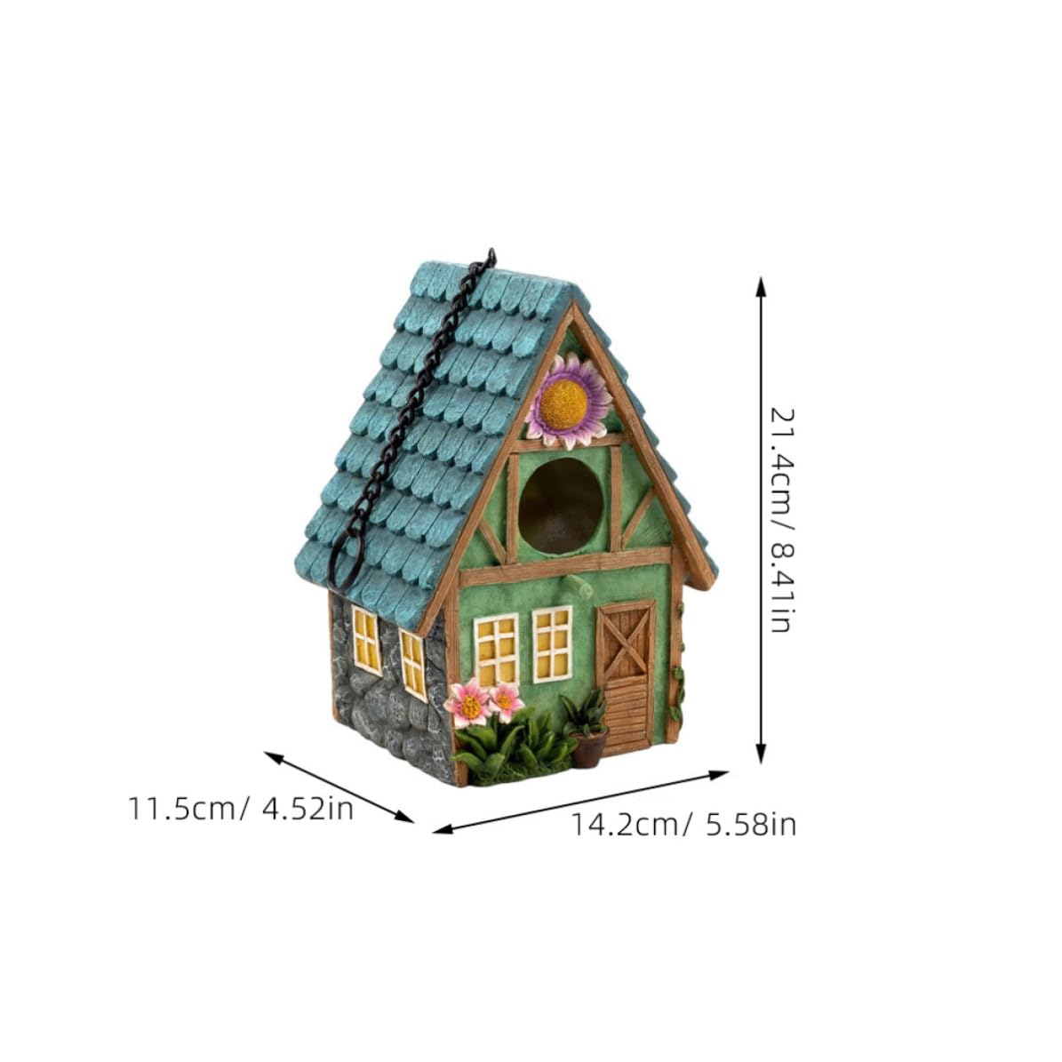 Casa para Pájaros de Resina Decorativa para Jardín Estilo Rústico, Fácil de Colgar y Refugio Cálido para Aves en Exterior