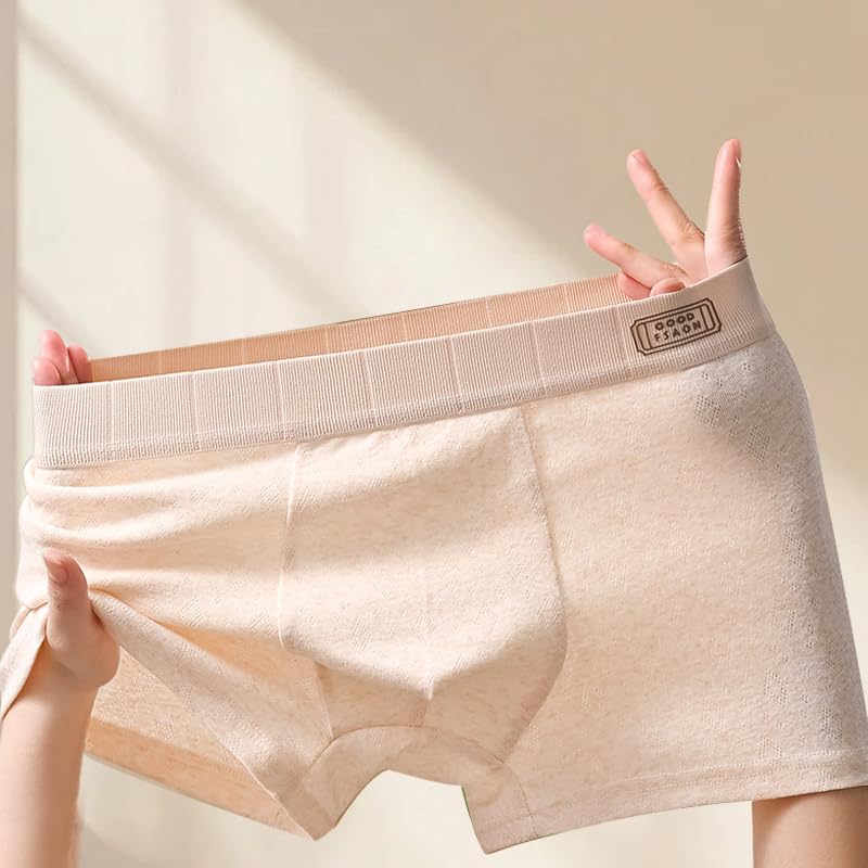 1 Pcs Men's Cotton Boxer Briefs,Wicking Underwear,Comfortable,Soft,Breathable,Regular,apricot2