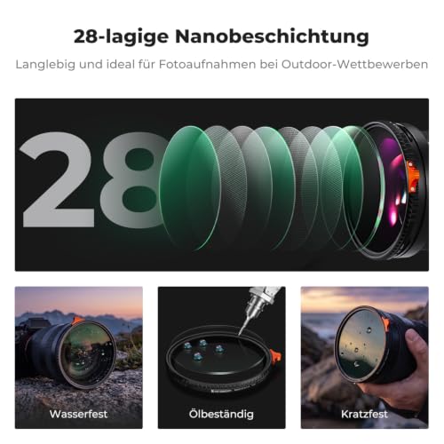 K&F CONCEPT Ultra-niedrige Reflexion ND Filter 52mm Variabler ND2-ND400 – Ansicht 6