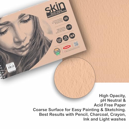 Image of Anupam Skin Toned Watercolour Paper Wireo Book - Beige Toned - Cold Press Paper - 225 GSM - 15 Sheets - A4