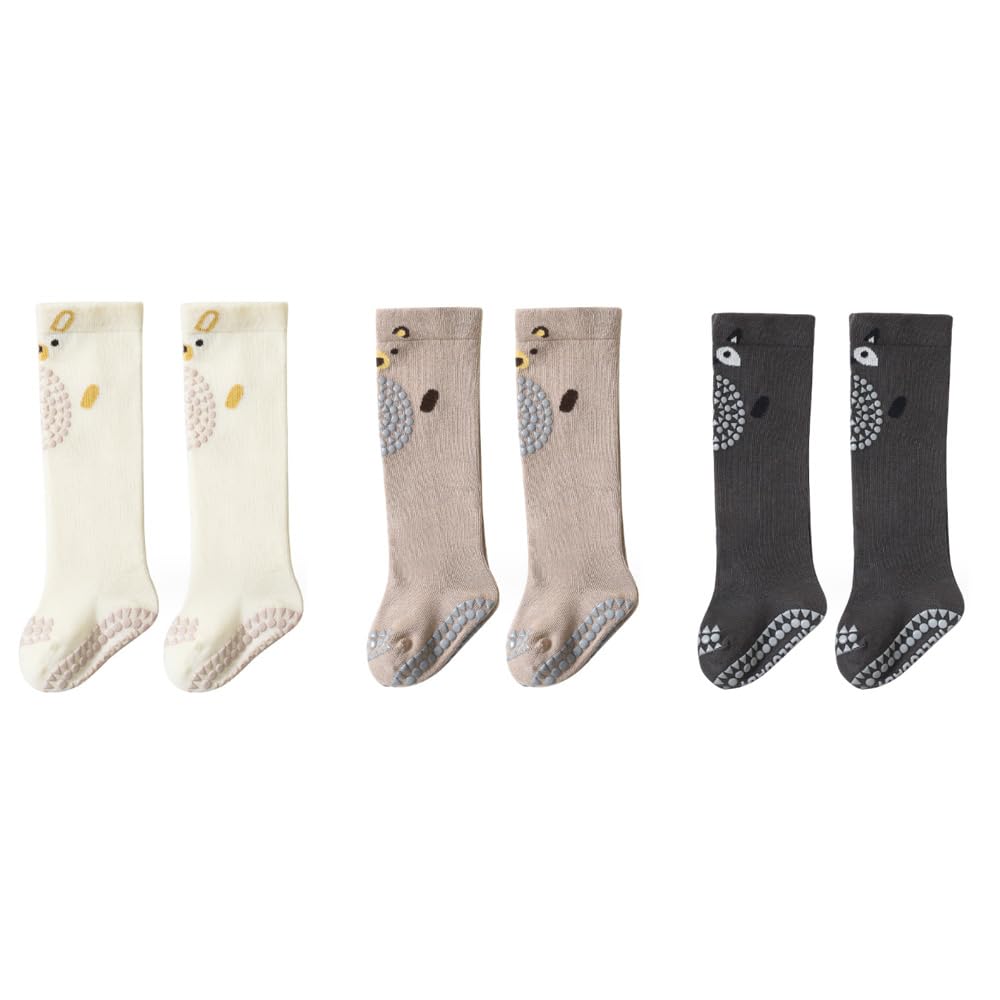 Dzozo Unisex Infant Multicolor-A 3 Pairs Baby Knee High Long Socks Crawling Socks Baby Crawling Knee Socks Long Socks Non-Slip Socks Warm Socks Baby Knee High Socks Thermal Socks Baby Kneepads Crawling Safety Protector