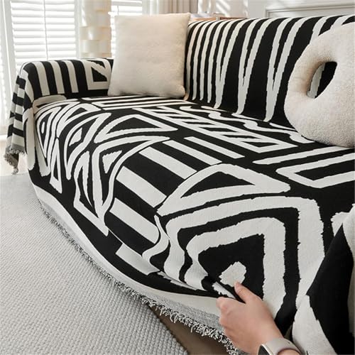 Image of Styleys Chenille Sofa Cover - Reversible Sofa Towel & Blanket | Soft, Anti-Slip, Washable Couch Protector for Living Room & Lounge - 2 Seater - 250X180cm, Black, XNESMSFJ-1B