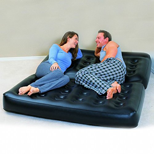 Sofá inflable doble GZZ convertible en cama reclinable plegable negra de 188x152x64 cm 5