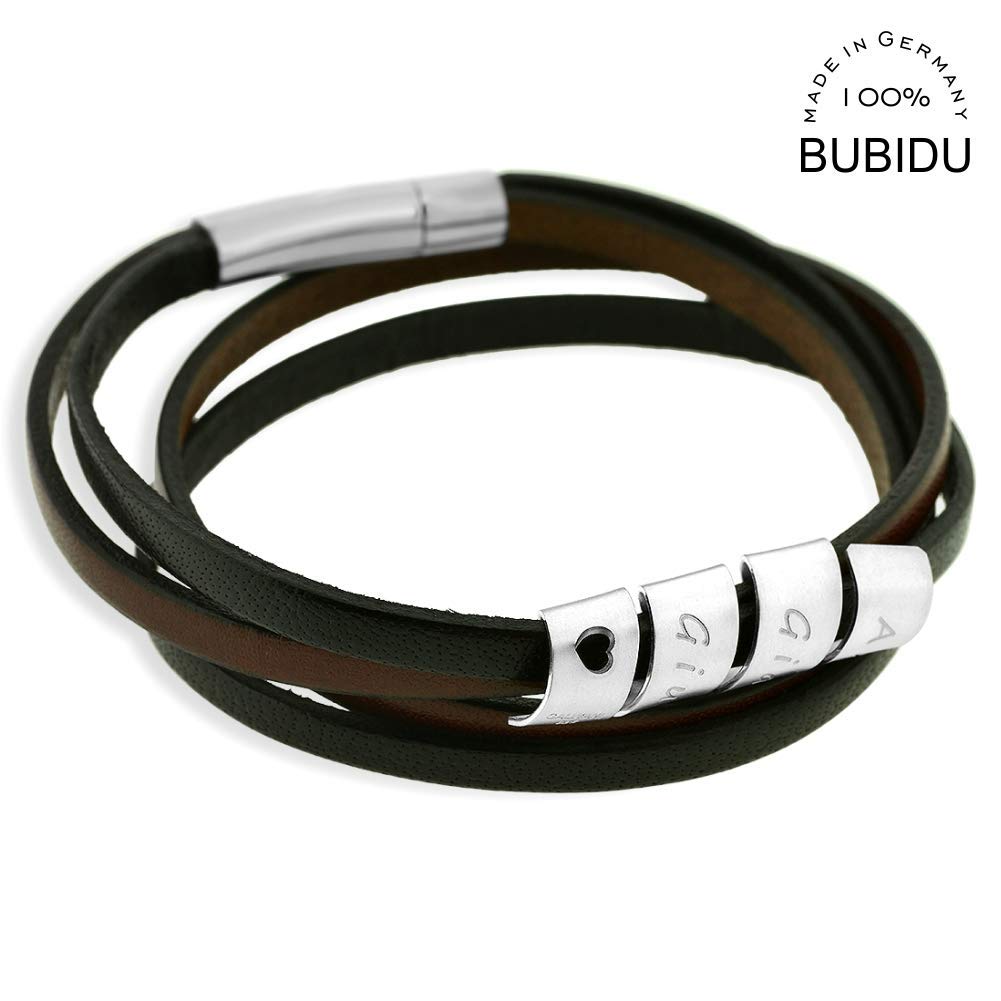 Herrenarmband mit Gravur schwarz braun Leder Männer Armband Namen 925 Silber Herrenschmuck Namensarmband Mann Schmuck Herren | HANDMADE IN GERMANY