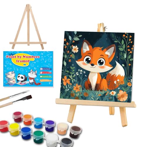 GOUGOUFAFA Malen Nach Zahlen Kinder mit Rahmen, Malen nach zahlen kinder ab 5 6 7 8 9 10 Jahre, Malset mit Rahmen, Pinsel und Acrylfarben, Geschenk für Mädchen und Jungen, mit Glitzer 20x20cm