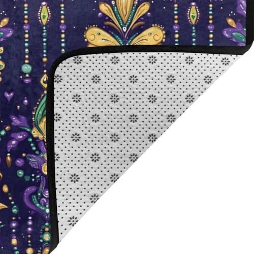 Tapis doux grand format lavable pour salon avec imprimé Mardi Gras