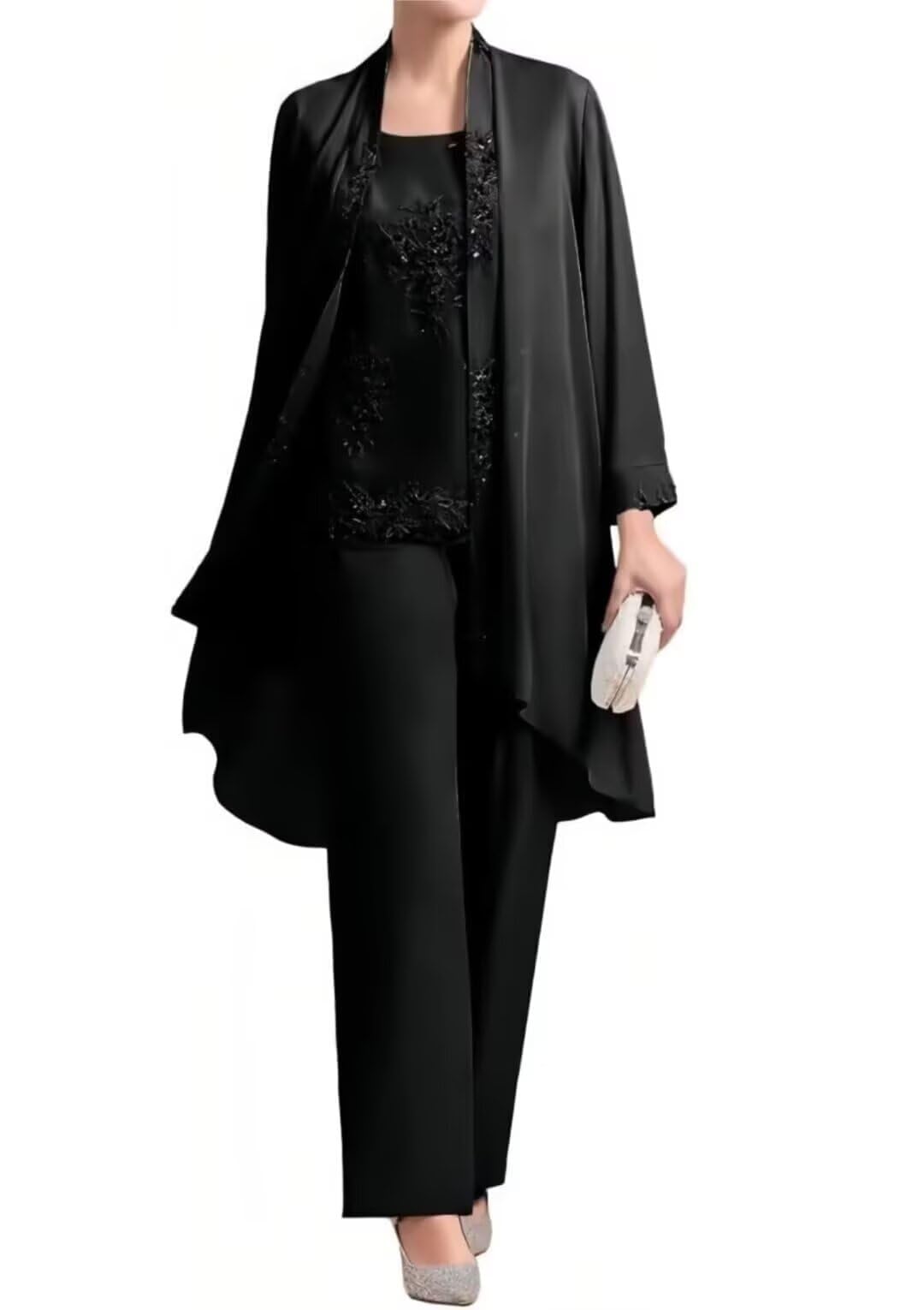 3 Pieces Mother of The Bride Pant Suits - Chiffon Plus Size Wedding Guest Dress Lace Applique Formal
