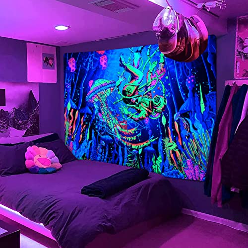 Krelymics Blacklight Astronaut Tapestry Fantasy Jellyfish Mushroom Tapestry Uv Reactive Underwater World Sea Life Tapestry Glow In The Dark Plants Tapestries Wall Hanging For Room(51.2 X 59.1 Inches) #TOP3