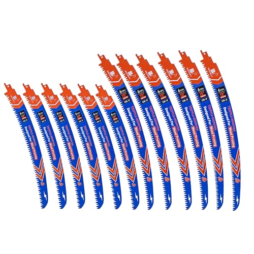 Image of Japanese Teeth Reciprocating Saw Blades 15 inch*6+12 inch*6- Curved Edge Wood Pruning Saw Blades 6TPI for Tree Trimming,Wood Cutting,Cr-V Sabre Saw Pruning Blade