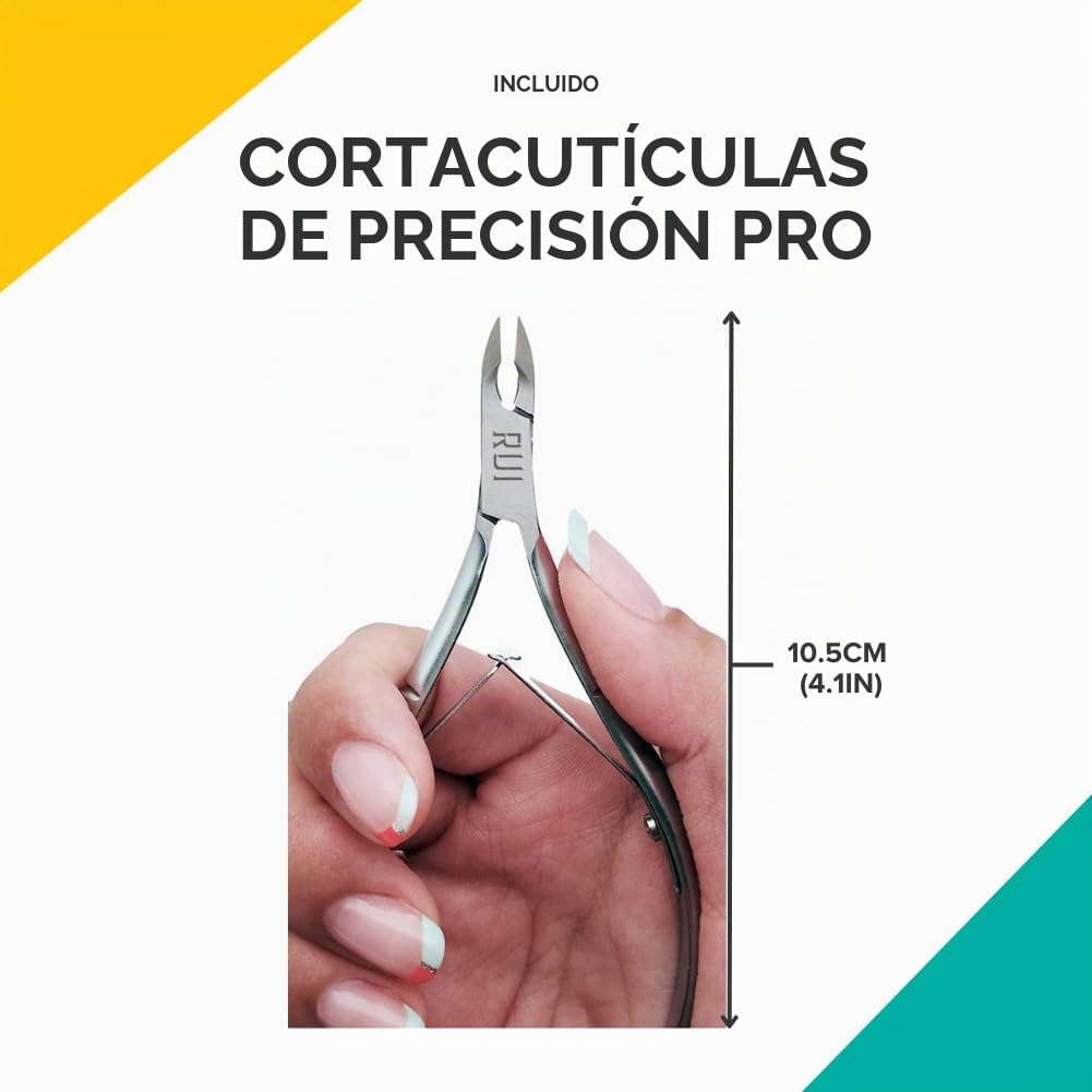 Rui Smiths Kit de Manicura de 8 Piezas de Acero Inoxidable Para el Hogar y el Salón de Belleza con Pinza de Precisión Profesional para Cutículas y Empujador de Metal Estilo nº 105