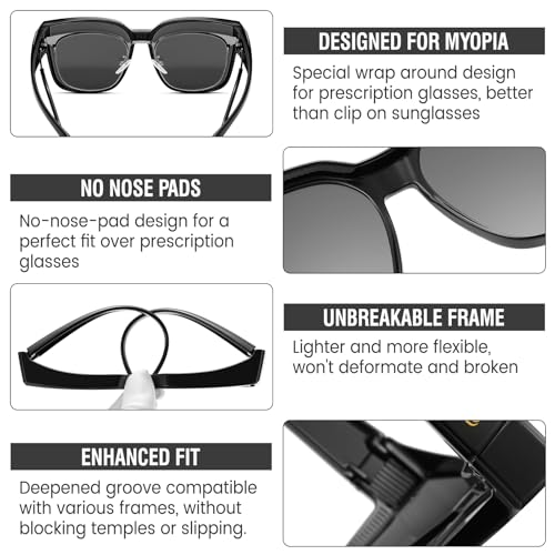 Image of DUCO Fit Over Sunglasses for Men Women Wear Over Glasses Retro Wrap Around Polarized Sun Glasses UV400 Protection DC8981