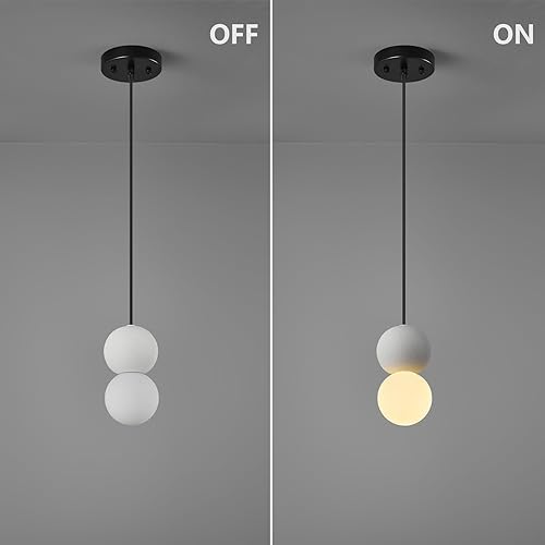 Miniatura 3 de ADCTHOME Moderna lámpara colgante de hormigón de 1 luz para isla de cocina, lámpara de techo de bola de vidrio blanco, iluminación colgante para