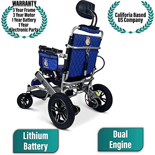 Malisa Electric Wheelchair For Adults, Portable All Terrain Lightweight Wheelchairs, Foldable Motorized Power Wheel Chair, Remote Control, Leather Seat (17.5" Seat) (Blue, Silver Frame) #TOP4