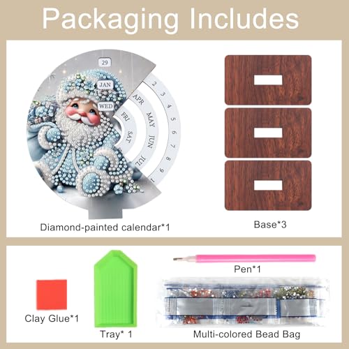 Image of AiYuanzsh DIY 3D Diamond Art Tabletop Perpetual Calendar, Santa Claus Gnome Design Wooden Desk Ornament, Sparkling Christmas Diamond Painting Desktop Decoration Gift