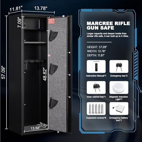 Image of Marcree 5-8 Gun Safe, Gun Cabinets for Rifles and Shotguns, Gun Safes for Rifles and Pistols with Adjustable Racks & Pistol Storage, Quick Access Rifle Safes, No Assembly