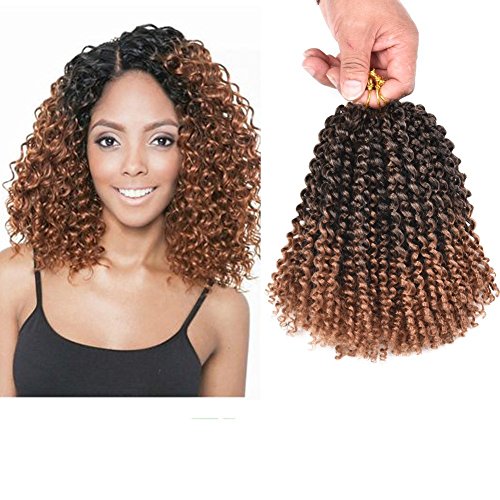 Refiend Marlibob Kinky Curly Crochet Hair Marly Braid Ombre Braiding Hair 6packs/lot 8inch Curly Weave Synthetic Crochet Hair Extensions 30g/pack (8inch,T1B/30)