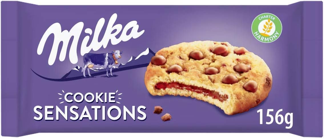 Milka Sensations Galleta Cookie con Pepitas y Relleno de Chocolate, Pack de 12 x 156 g