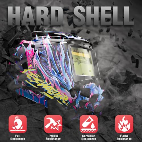 YESWELDER Auto Darkening Welding Helmet, Blue Light Blocking, 1/1/1/1 True Color Solar Powered Welding Hood with 2 Arc Sensors, Wide Shade 3.5/9-13 Welder Mask for TIG MIG ARC and Grind