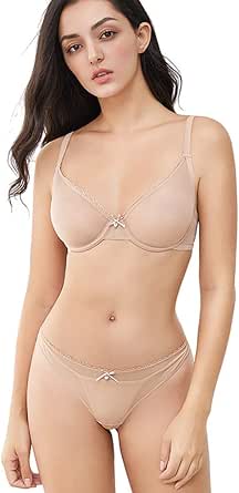 Varsbaby Women See Through Lace Push Up Transparent Everyday Bra (Beige