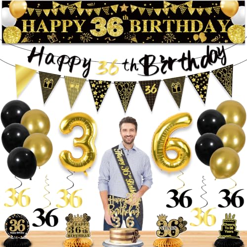 Image of 36th Birthday Decorations for Men, Black Gold 36th Party Decoration Kits
