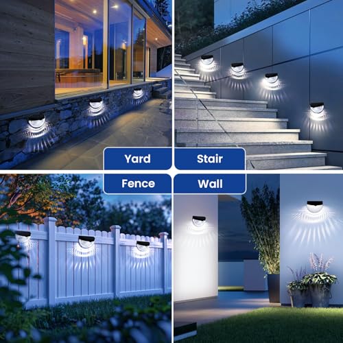 8 Pack Fence Lights Solar Powered with Dusk Till Dawn Sensor, Waterproof Outdoor Garden LED Wall Lamp, Decorative Night Lights for Fence Panels, Deck, Yard, Patio, Pathway, Step, Cool White - Image 5