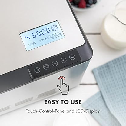 Klarstein Dolce Bacio Eiscremebereiter Kompressions-Eismaschine Eismaschine auch für Sorbet, Frozen Yogurt (2 Liter, 180 Watt, Timer, LCD-Display, Touch, Kühlfunktion, Edelstahl) silber – Bild 7