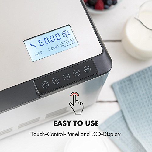 Klarstein Dolce Bacio Eiscremebereiter Kompressions-Eismaschine Eismaschine auch für Sorbet, Frozen Yogurt (2 Liter, 180 Watt, Timer, LCD-Display, Touch, Kühlfunktion, Edelstahl) silber – Bild 7